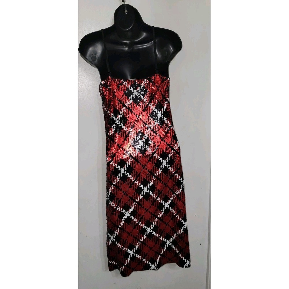 Michael Michael Kors Sequined Slip Dress Plaid Red And Black Size XS - Picture 3 of 10